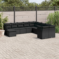 vidaXL Salon de jardin 11 pcs avec coussins noir résine tressée 