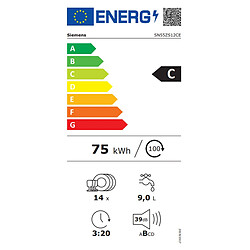 Lave-vaisselle 60cm 14c 39db intégrable avec bandeau noir - SN55ZS12CE - SIEMENS