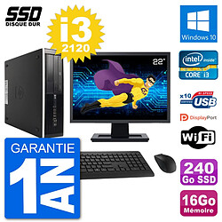 PC HP 8300 Elite SFF Ecran 22" Intel i3-2120 RAM 16Go SSD 240Go Windows 10 Wifi - Occasion