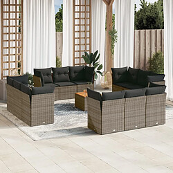 vidaXL Salon de jardin avec coussins 13 pcs gris résine tressée