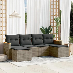 Maison Chic Ensemble Tables et chaises d'extérieur 6pcs avec coussins,Salon de jardin gris résine tressée -GKD213621