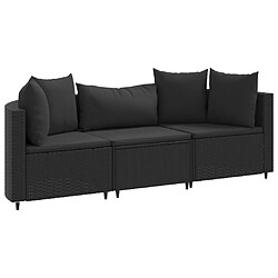 vidaXL Salon de jardin 3 pcs avec coussins noir résine tressée