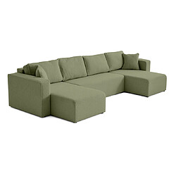 Bestmobilier Topaze - canapé panoramique en U - 7 places - convertible avec coffre - en tissu bouclette Topaze - canapé panoramique en U - 7 places - convertible avec coffre - en tissu bouclette - Vert