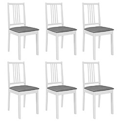 vidaXL Chaises à manger avec coussins lot de 6 blanc bois solide 