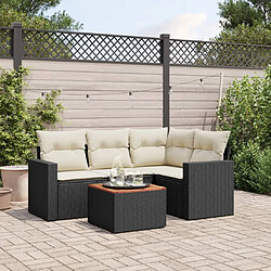 vidaXL Salon de jardin 5 pcs avec coussins noir résine tressée 