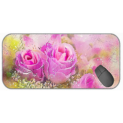 Universal (750x300x3) Grand tampon de souris de jeu avec couture de bord, tapis de souris de fleur d'art rose