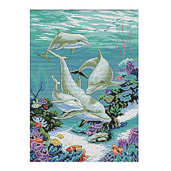 Sea Fishes World estampillé Kits de point de croix pour broderie d'enfants 11 comptés fabrication de peinture pour broderie