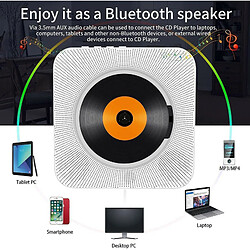 Acheter Chrono Lecteur CD Portable avec Bluetooth,Haut-Parleur HiFi Mural intégré,Haut-parleurs Audio pour la Maison avec Radio FM à Distance,Prise Casque USB MP3 3,5 mm Entrée/Sortie AUX,blanc