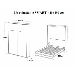 Avis Inside 75 Armoire lit escamotable SMART-V2 gris graphite mat couchage 120*200 cm.