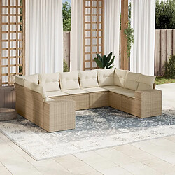 vidaXL Salon de jardin avec coussins 9 pcs beige résine tressée 