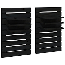 vidaXL Étagères de chevet murales 2 pcs Noir Bois de pin massif