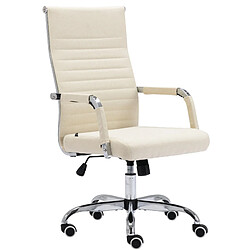 Decoshop26 Fauteuil de bureau sur roulettes confortable hauteur réglable en tissu crème cadre métal chromé BUR10575