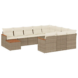 vidaXL Salon de jardin 11 pcs avec coussins beige résine tressée