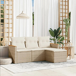 vidaXL Salon de jardin avec coussins 4 pcs beige résine tressée