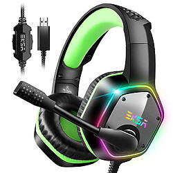 Universal Casque de jeu USB EKSA, casque de jeu surround 7.1, casque PS4, casque de jeu PC avec microphone et lumière RVB, compatible PC, 4 vert 