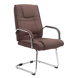 Decoshop26 Fauteuil de bureau sans roulettes accoudoirs chaise visiteur charge maximale 180 kg en tissu marron cadre en métal BUR10721