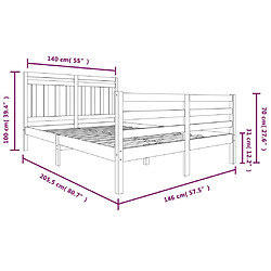 vidaXL Cadre de lit Gris Bois massif 140x200 cm pas cher