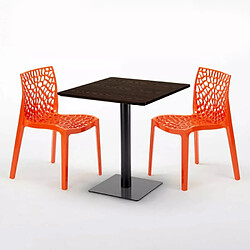 Avis Grand Soleil Table carrée 70x70 plateau effet bois avec 2 chaises colorées Gruvyer Melon - Orange