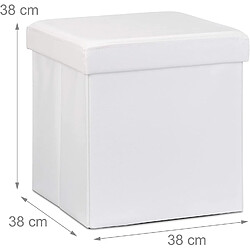 Helloshop26 Tabouret pouf banquette pliant meuble de rangement stable synthétique 38 cm blanc 13_0002806