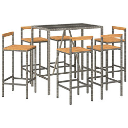 Avis Maison Chic Table de bar et chaises d'extérieur 7 pcs,Ensemble de bar de jardin pour relax gris poly rotin/bois massif acacia -GKD799107