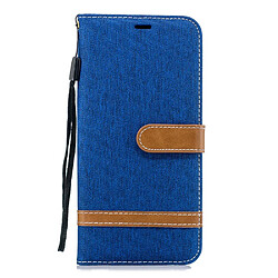 Etui en PU tissu jean bicolore bleu bébé pour votre Samsung Galaxy J4 Plus/J4 Prime