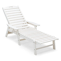 Helloshop26 Bain de soleil inclinable à dossier réglable 5 positions transat jardin extérieur avec porte-gobelet accoudoirs charge 150 kg blanc 20_0005422