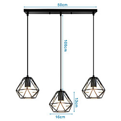 STOEX Suspension Luminaire Industrielle Métal 3 Lampe Lustre Cage Diamant Ø16c pas cher