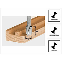 Festool HS Spi S8 D16/20 Fraise à rainurer hélicoïdale, 16 x 20 mm, Tige 8 mm (490949) 