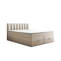 Avis TRADA Lit adulte 160x200 GUSTO avec rangement et matelas ressorts ensachés - lit double rembourré avec matelas pocket energy springs beige