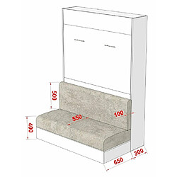 Inside 75 Armoire lit escamotable STUDIO SOFA canapé intégré blanc mat et microfibre gris couchage 140*200 cm pas cher