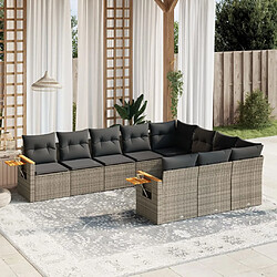 vidaXL Salon de jardin avec coussins 10 pcs gris résine tressée