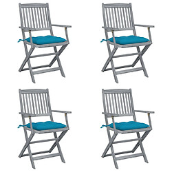 vidaXL Chaises pliables d'extérieur lot de 4 et coussins Bois d'acacia