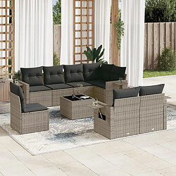 Maison Chic Ensemble Tables et chaises d'extérieur 9 pcs avec coussins,Salon de jardin gris résine tressée -GKD190266