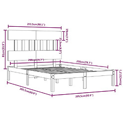 vidaXL Cadre de lit Noir Bois massif 200x200 cm pas cher