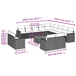 Acheter vidaXL Salon de jardin avec coussins 14 pcs noir résine tressée