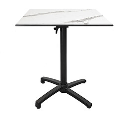 Restootab Table h90cm, pliable pour terrasse en Compact HPL décor marbre blanc 70x70