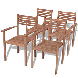 vidaXL Chaises empilables de jardin lot de 4 Bois de teck solide