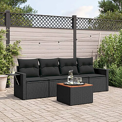 vidaXL Salon de jardin 5 pcs avec coussins noir résine tressée 