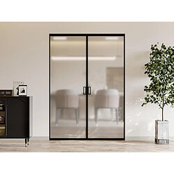 Vente-Unique Porte coulissante double avec système à galandage - aluminium et verre trempé dépoli - 2 x H205 x L73 cm - LINCI II 