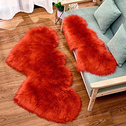 LUUCOZK Tapis moelleux en fausse fourrure, tapis à poils longs pour chambre à coucher et salon, rouge-Double Coeur 35x70cm