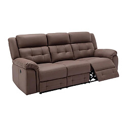 Vente-Unique Canapé 3 places relax électrique en microfibre aspect cuir vieilli marron ORTIANO pas cher