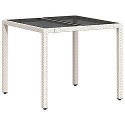 vidaXL Table de jardin dessus en verre blanc 90x90x75cm résine tressée