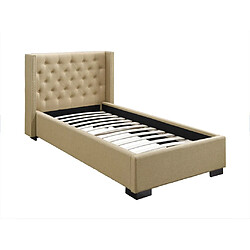 Vente-Unique Lit 90 x 200 cm avec tête de lit capitonnée - Tissu - Beige + Matelas - MASSIMO II