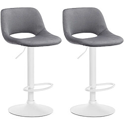 Decoshop26 Tabourets de bar chaises haute x2 avec repose-pieds en velours gris foncé piètement métallique blanc 10_0004091