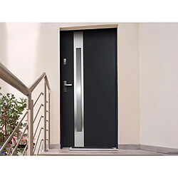 Vente-Unique Porte d'entrée en acier vitrée avec inox H207 x L100 cm anthracite - poussant droit - BRAGA