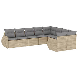 vidaXL Salon de jardin avec coussins 9 pcs beige résine tressée