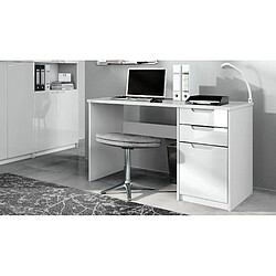 Mpc Bureau Avec 2 Tiroirs Et D’une Porte, Blanc Mat/blanc Haute Brillance (129 X 76 X 60 Cm)