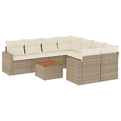 vidaXL Salon de jardin avec coussins 9 pcs beige résine tressée