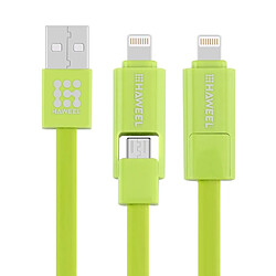 Wewoo Câble vert pour iPhone, Galaxy, Huawei, Xiaomi, LG, HTC et autres smartphone, Longueur: 1m 2 en 1 Micro USB & Lightning vers USB Data Sync de charge