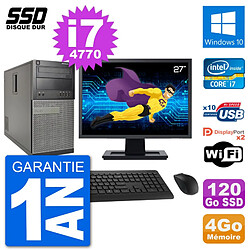 PC Tour Dell 7020 Ecran 27" Intel Core i7-4770 RAM 4Go SSD 120Go Windows 10 Wifi · Occasion 